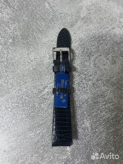 Синий ремешок лаковый 16 мм кожаный