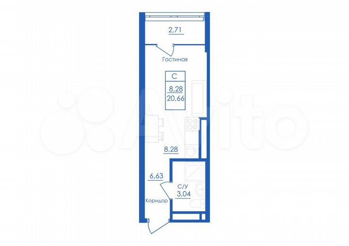 Квартира-студия, 19,3 м², 6/25 эт.