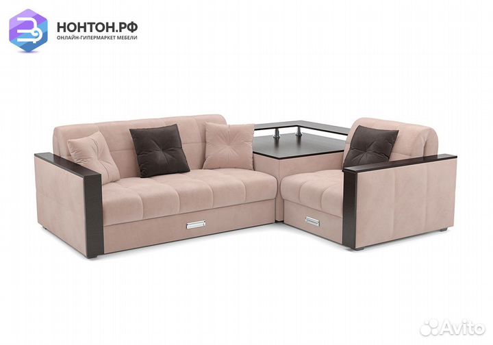 Угловой диван аккордеон Прага микровелюр бежевый