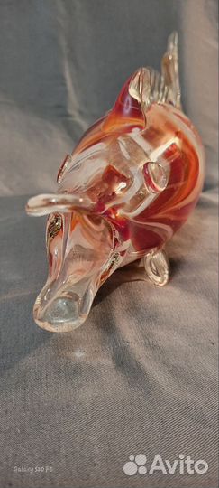 Ваза рыбка,гутная техника,цветное стекло,ссср