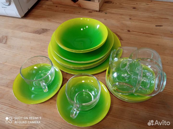 Luminarc Fizz зелёный, чайный сервиз, тарелки
