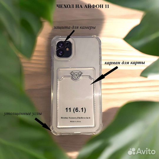 Чехол на iPhone 11 прозрачный с карманом