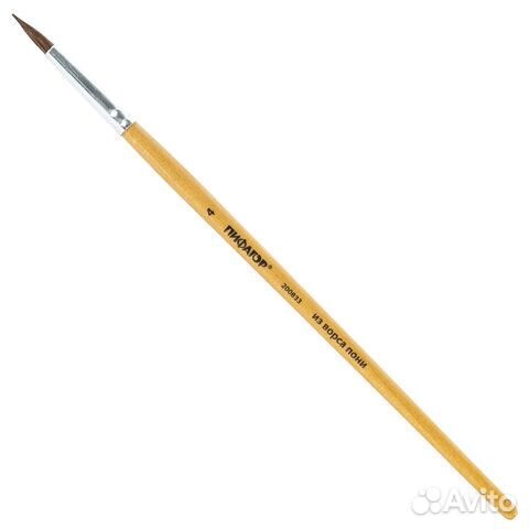 Кисть пифагор, пони, круглая, № 4, деревянная лаки