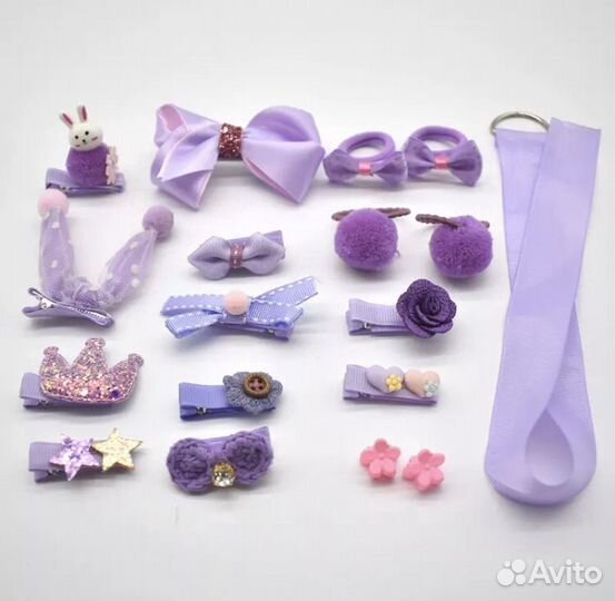 Резинки - заколки набор Красные, синие, сиреневые