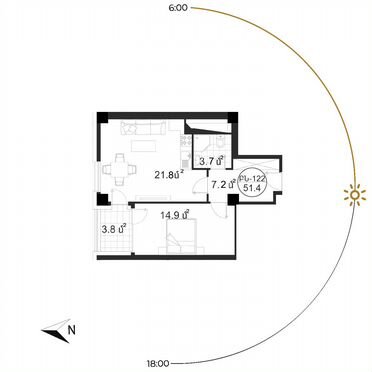 2-к. квартира, 51,4 м² (Армения)
