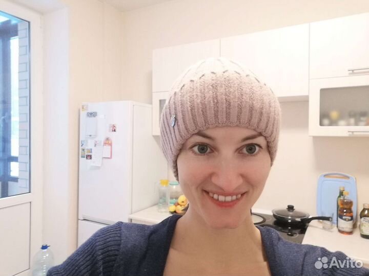 Шапка светло розовая зимняя тёплая вязаная