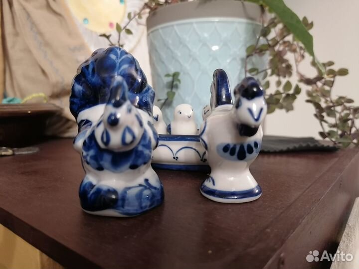 Гжель подворье петушок курица цыплята