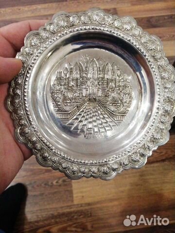 Декоративная настенная тарелка глубокое серебрение