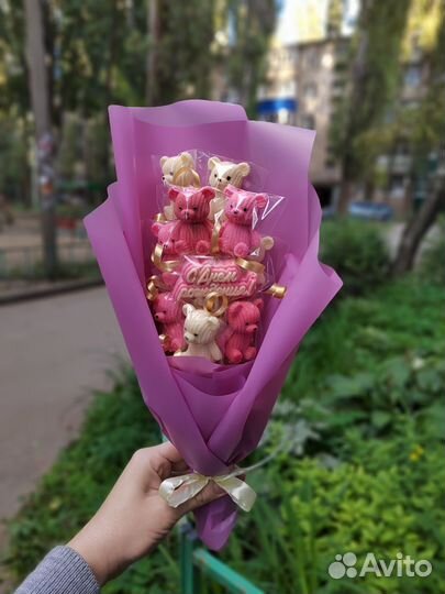 Шоколадные мишки, шоколадный букет без глазури