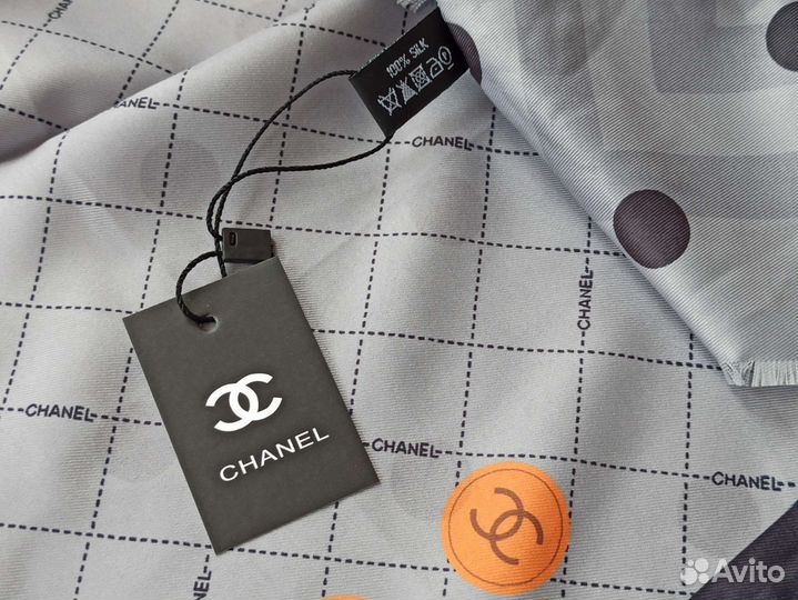 Платок Шелковый Chanel двусторонний серый новый