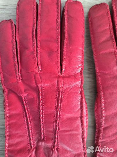 Кожаные красные женские перчатки 8 размер