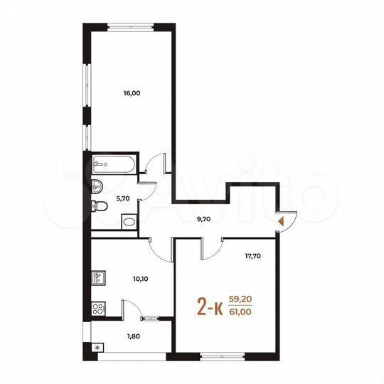 2-к. квартира, 61 м², 5/8 эт.
