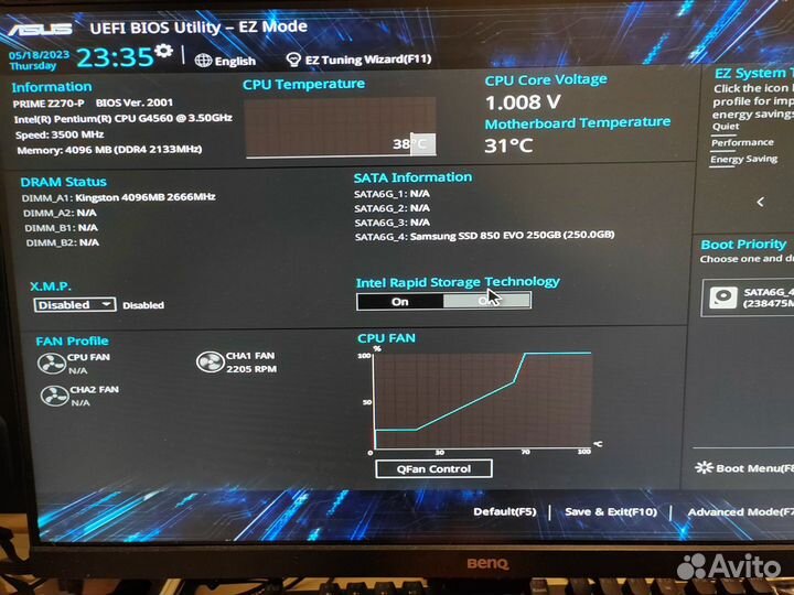 Материнская плата с процессором и памятью
