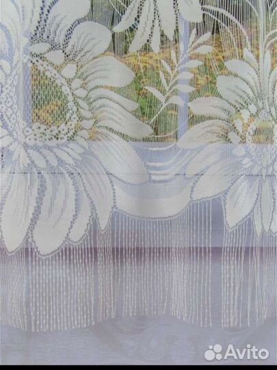 Тюль Герберы, короткая, для кухни, для дома, для д