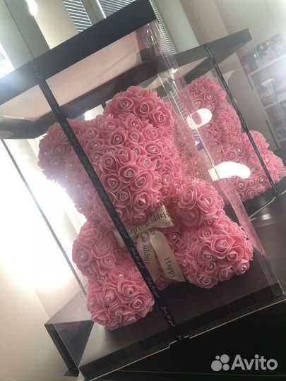 Мишка из роз со стразами