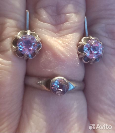 Кольцо и серьги с александритами серебро 875