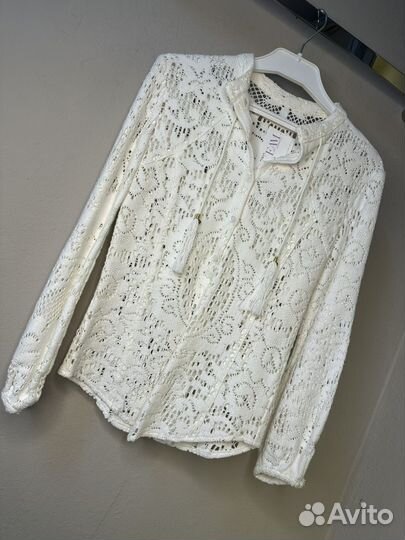 Блуза белая с бахромой на спине s-m