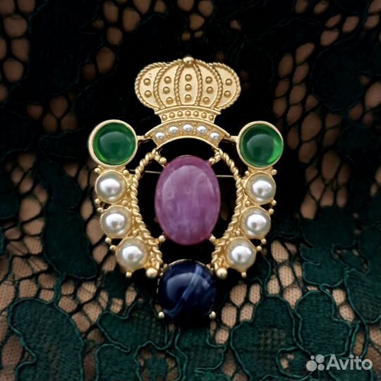 Брошь с короной - стиль винтаж, барокко