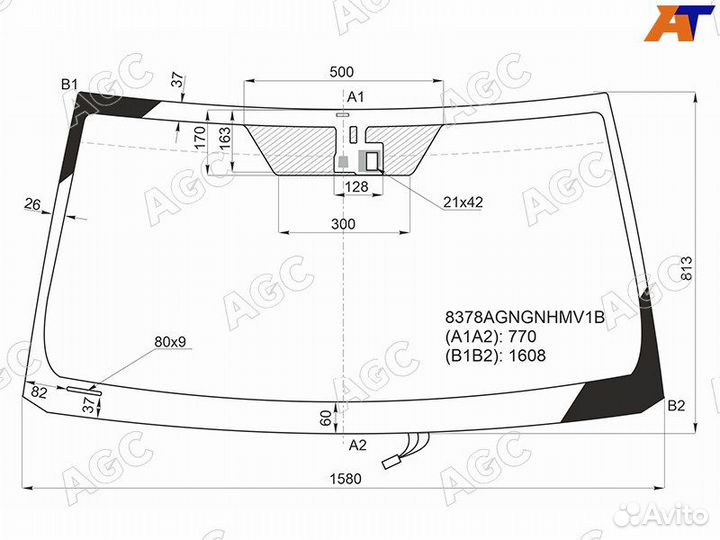 AGC toyota landcruiser J200 2008- стекло ветровое зеленое/зеленая полоса -С обогревом зоны дворников