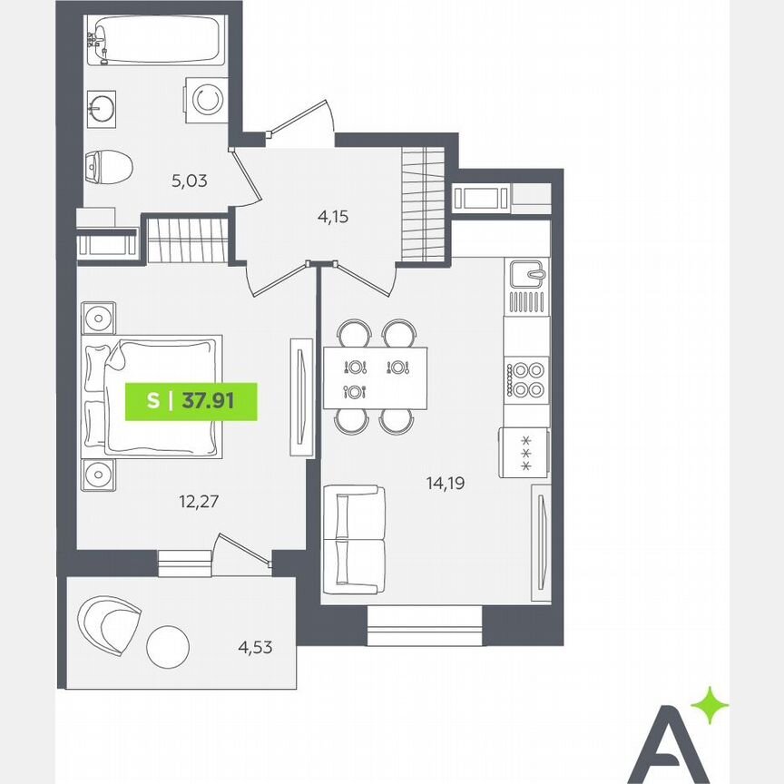 1-к. квартира, 37,9 м², 9/12 эт.