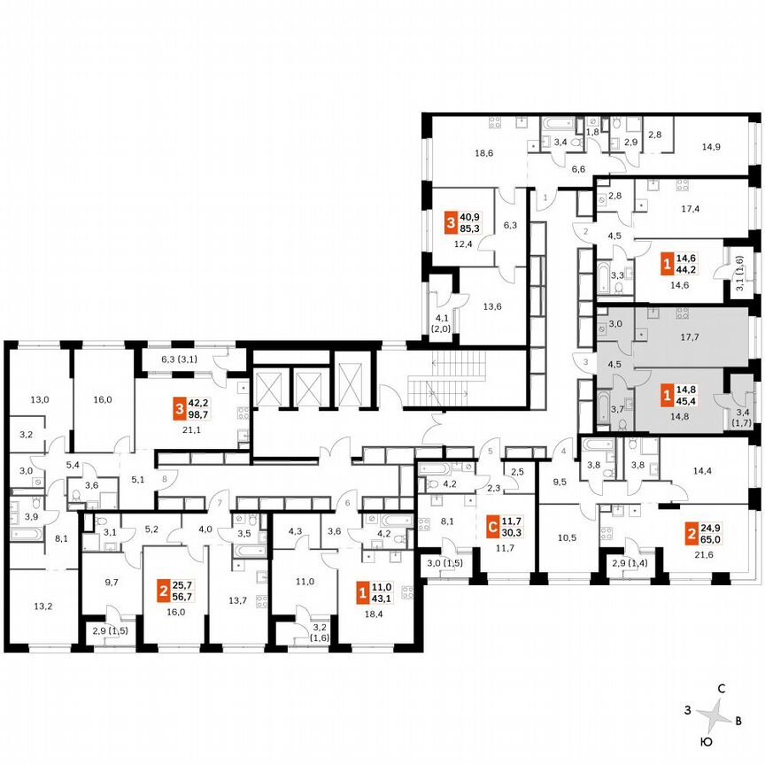 1-к. квартира, 45,6 м², 17/17 эт.