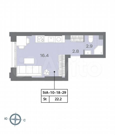 Квартира-студия, 22,3 м², 27/32 эт.