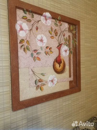 Картина маслом Шиповник на холсте в раме