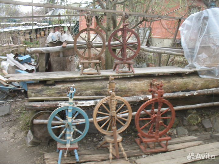 Прялка с колесом старинная самопрялка веретено