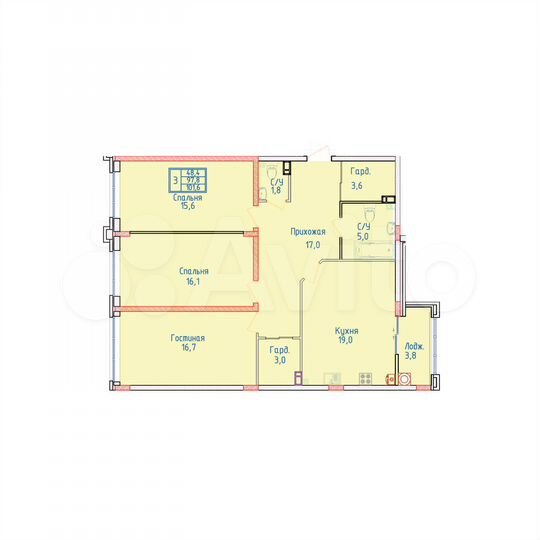 3-к. квартира, 101,6 м², 7/8 эт.