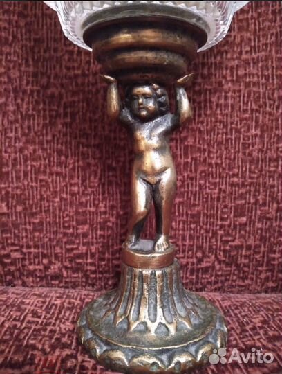 Старинная ваза Богемия Путти бронза/хрусталь
