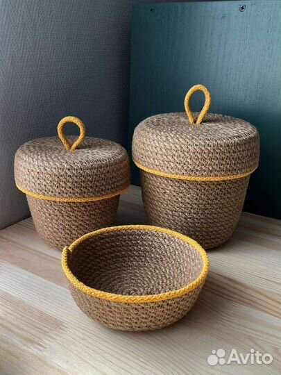 Корзина сшитая с крышкой из джута