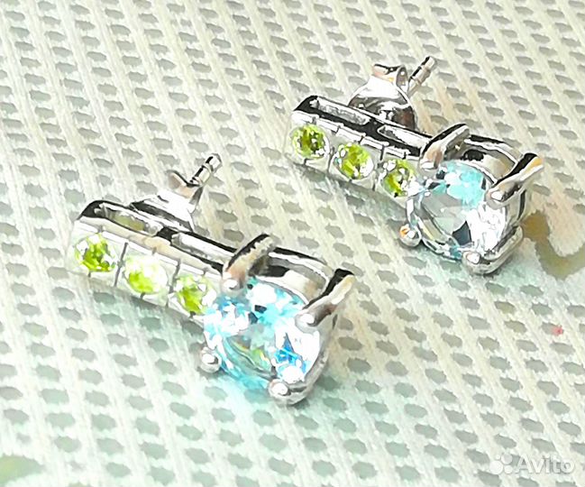 Серьги серебро топаз, перидот С356