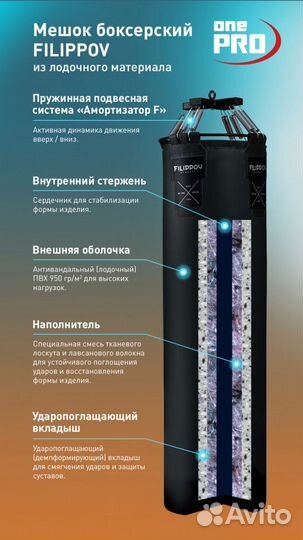 Боксерский мешок filippov 130см х 45см вес 63-65кг