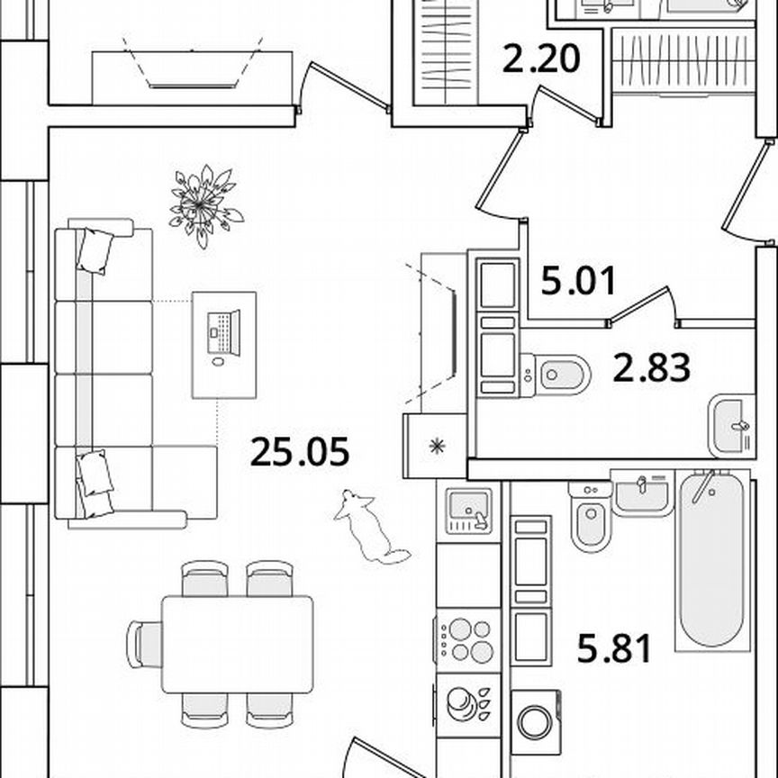 2-к. квартира, 77,1 м², 20/22 эт.