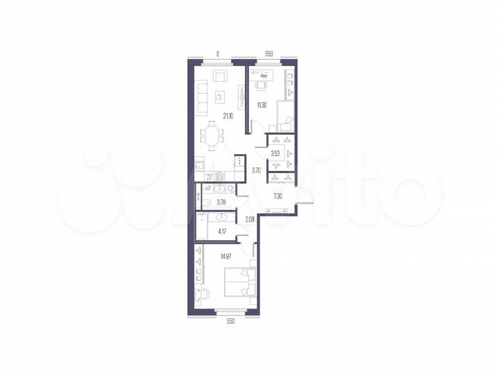 2-к. квартира, 71,9 м², 3/10 эт.