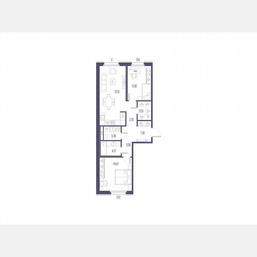 2-к. квартира, 71,9 м², 3/10 эт.