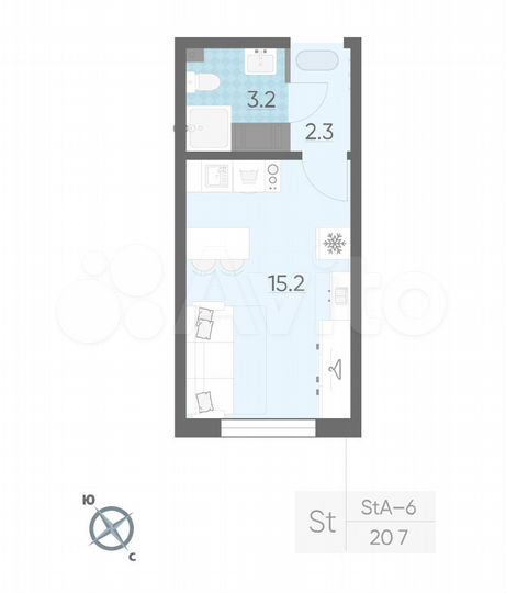 Квартира-студия, 20,7 м², 8/22 эт.