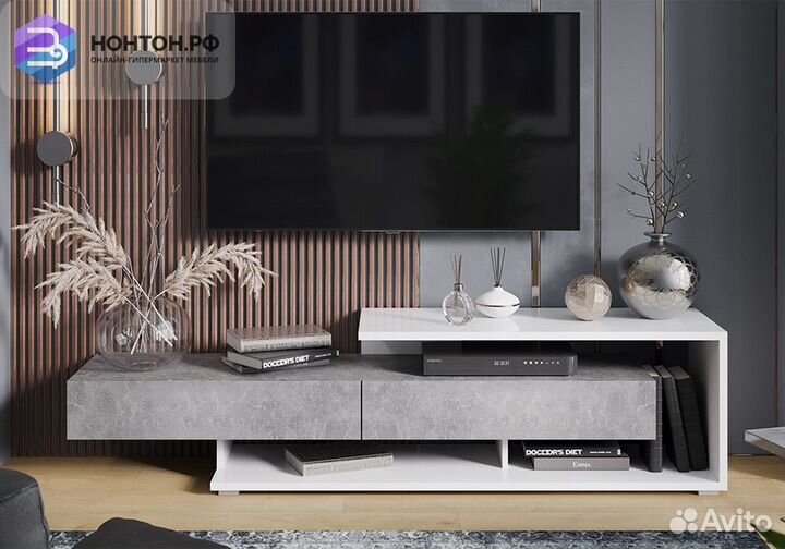 Тумба под тв Монтана тип 4 белый / ателье светлый