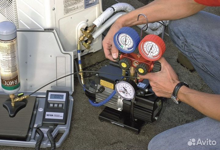 Опрессовка трасс по сухому, заправка фреоном