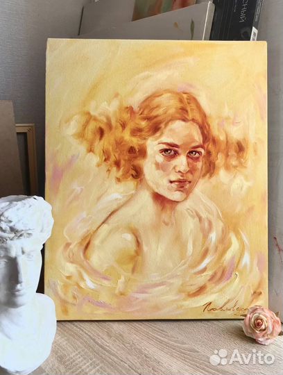 Картина маслом портрет девушка винтаж холст