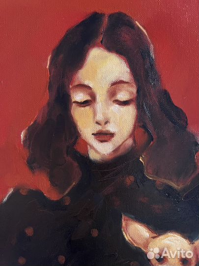 Картина маслом Дама и Той-терьер 40/30 см