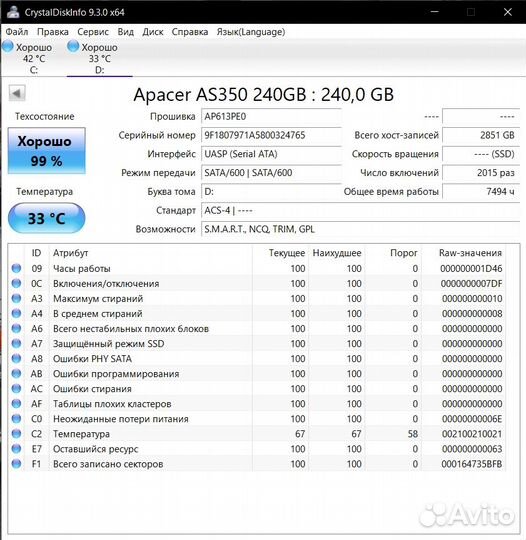 Ssd накопитель Apacer Panther 240GB