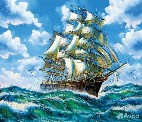 Алмазная мозаика 40x50 Чайки сопровождают корабль
