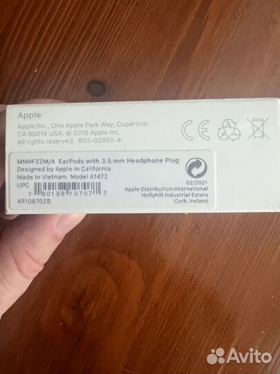 Earpods модель А1472 оригинальные