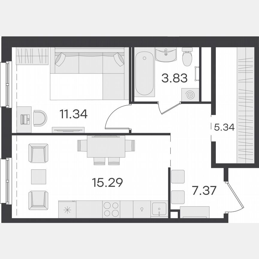 1-к. квартира, 43,2 м², 1/15 эт.