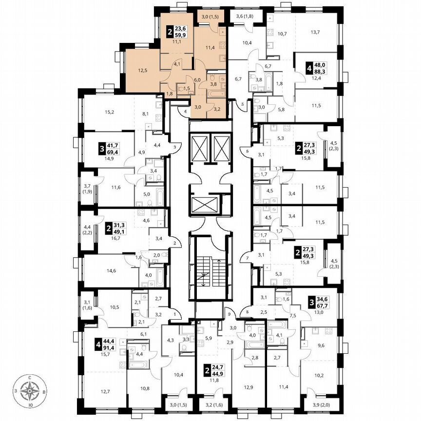2-к. квартира, 59,9 м², 19/25 эт.
