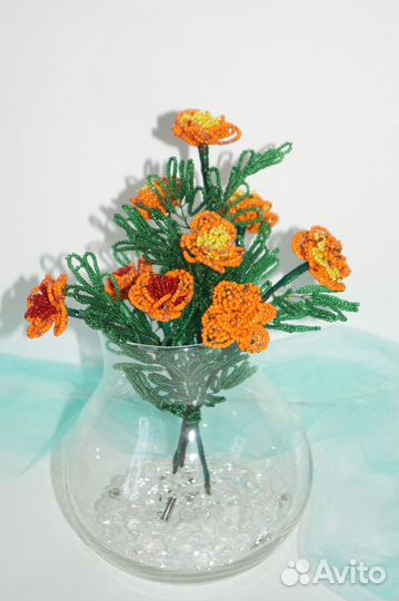 Цветы из бисера. Бархатцы. Мимоза. Лаванда. Верба