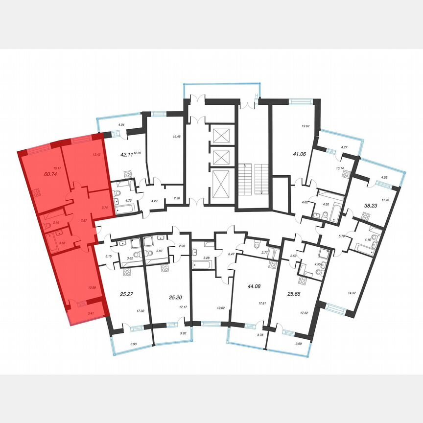 2-к. квартира, 62,4 м², 15/22 эт.