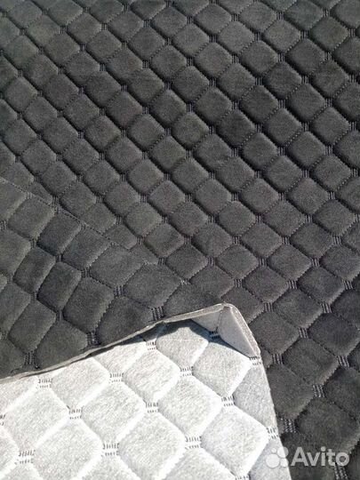Алькантара стёганая (ромб) на поролоне 5мм чёрная