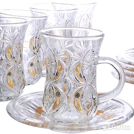 27087 Набор д/чая стекляный 12пр LR с золотом (х6)